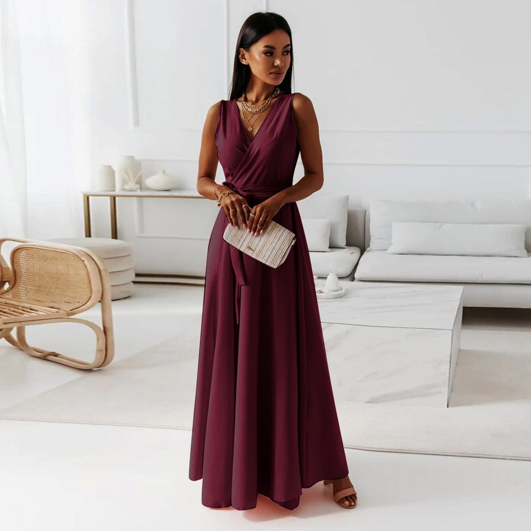 Annabelle | Robe longue unie pour femme avec col en V